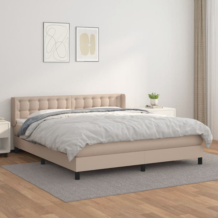 Pat box spring cu saltea, cappuccino, 160x200cm piele ecologică - WALTI WALTI