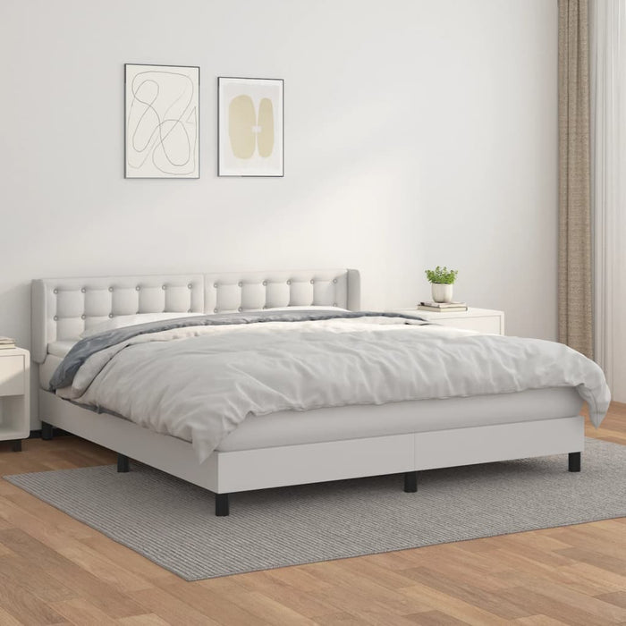 Pat box spring cu saltea, alb, 180x200 cm, piele ecologică WALTI