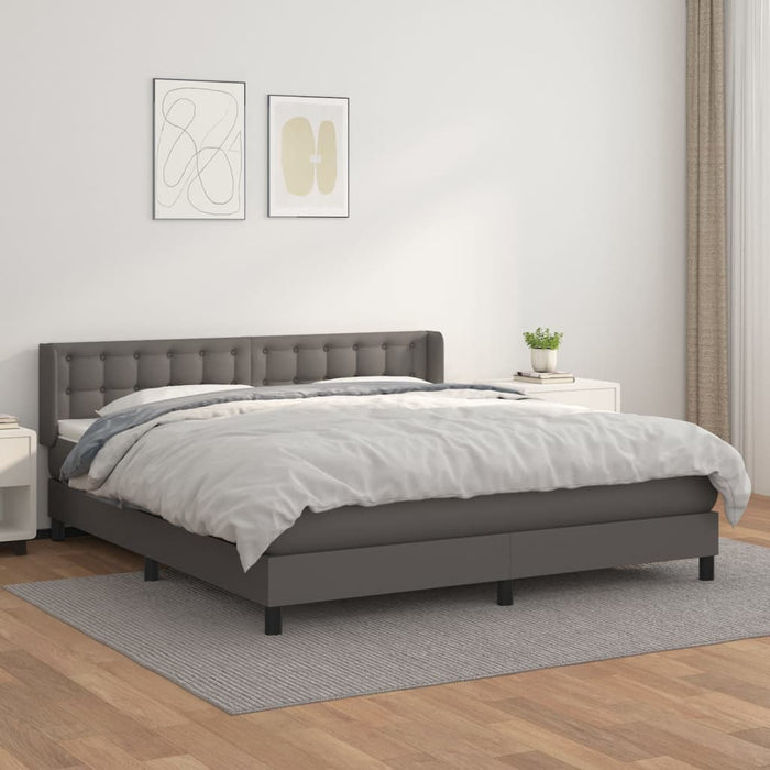 Pat box spring cu saltea, gri, 180x200 cm, piele ecologică - WALTI WALTI