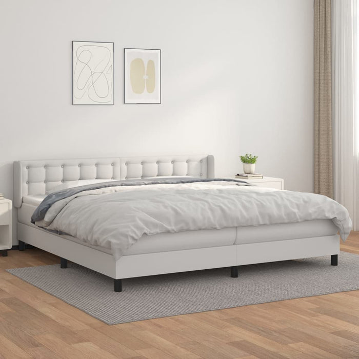 Pat box spring cu saltea, alb, 200x200 cm, piele ecologică - WALTI WALTI