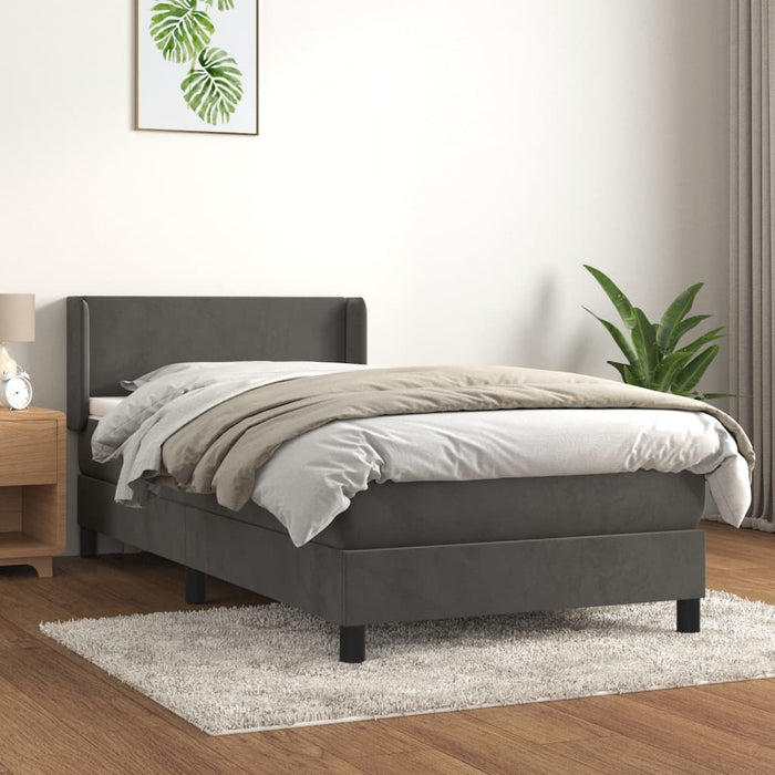 Pat box spring cu saltea, gri închis, 80x200 cm, catifea - WALTI WALTI