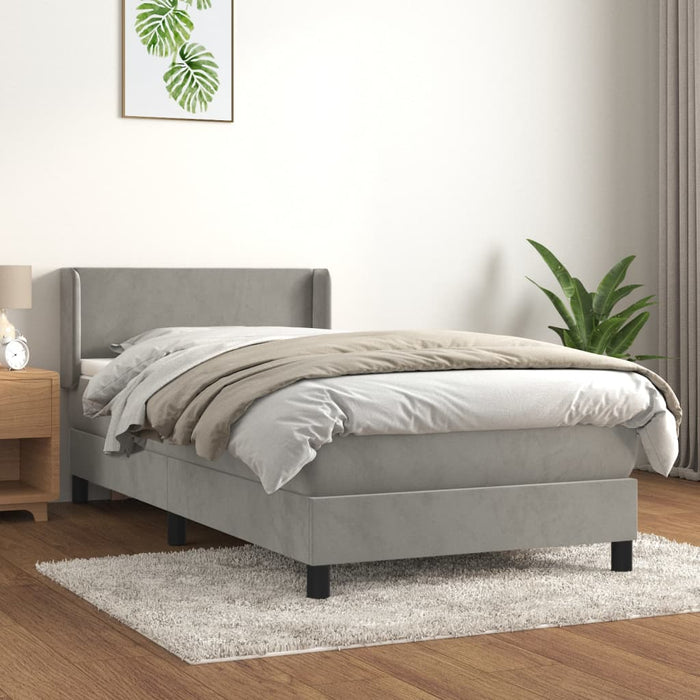 Pat box spring cu saltea, gri deschis, 90x190 cm, catifea - WALTI WALTI