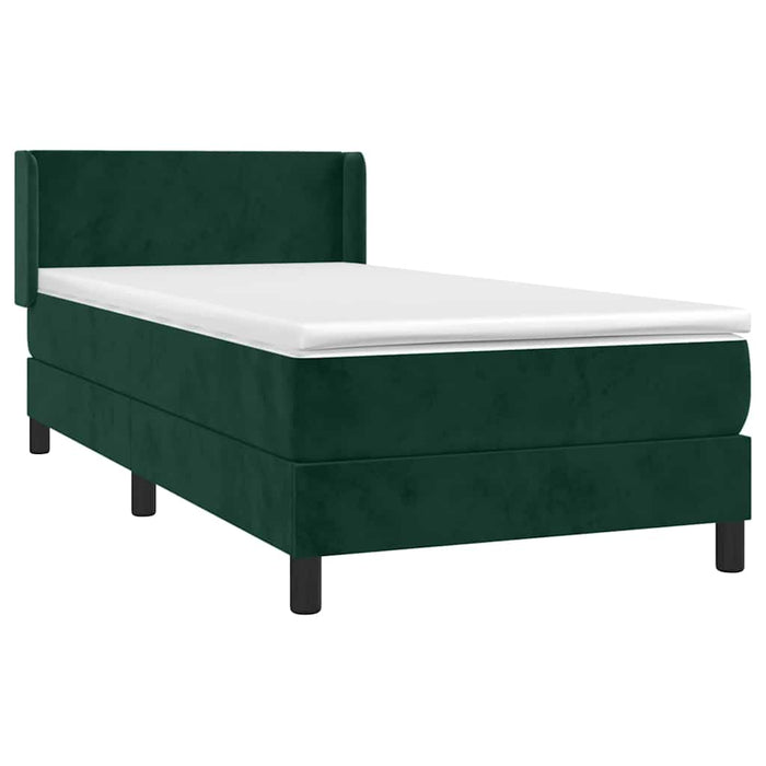 Pat box spring cu saltea, verde închis, 90x190 cm, catifea WALTI