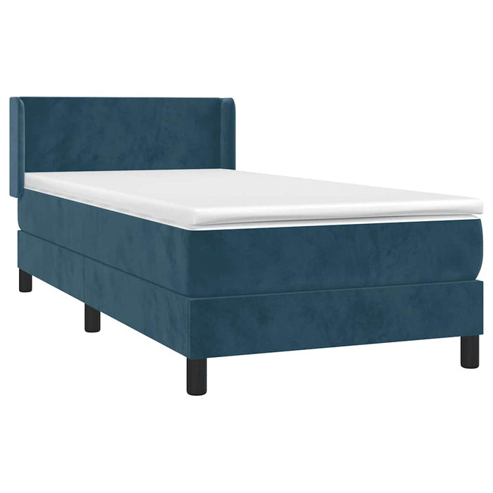 Pat box spring cu saltea, albastru închis, 90x200 cm, catifea - WALTI WALTI