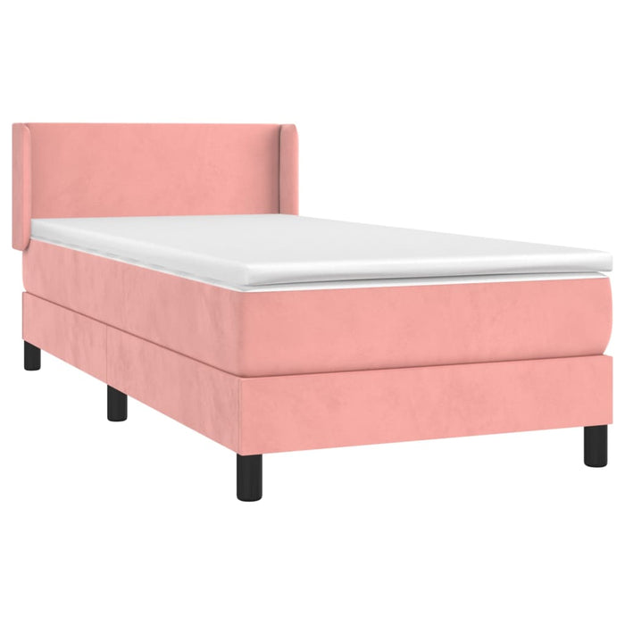 Pat box spring cu saltea, roz, 90x200 cm, catifea - WALTI WALTI