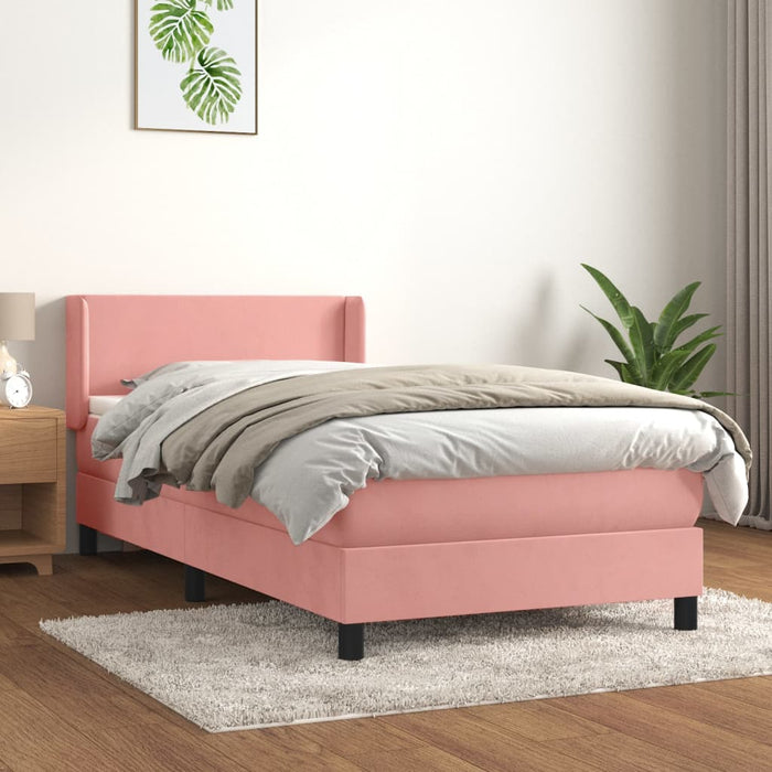 Pat box spring cu saltea, roz, 90x200 cm, catifea - WALTI WALTI