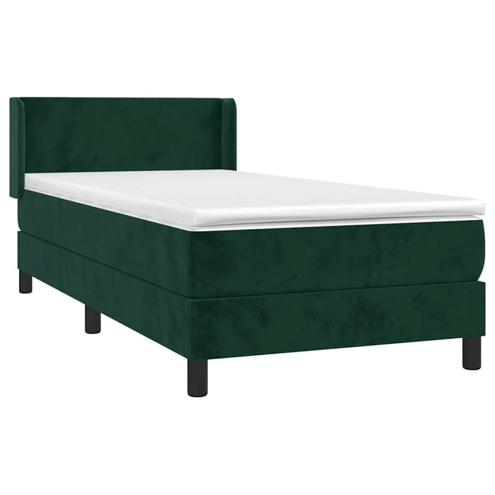 Pat box spring cu saltea, verde închis, 100x200 cm, catifea WALTI