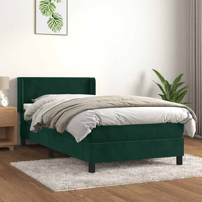 Pat box spring cu saltea, verde închis, 100x200 cm, catifea WALTI