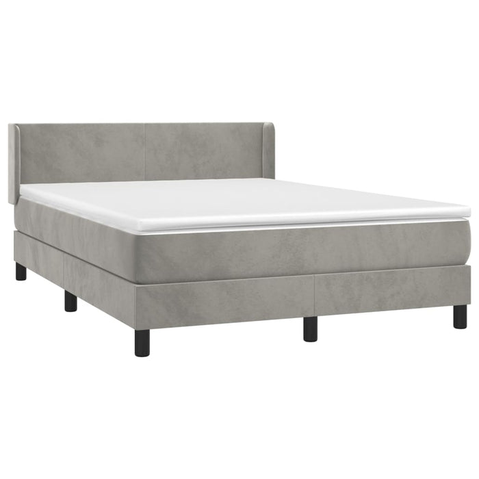 Pat box spring cu saltea, gri deschis, 140x190 cm, catifea - WALTI WALTI