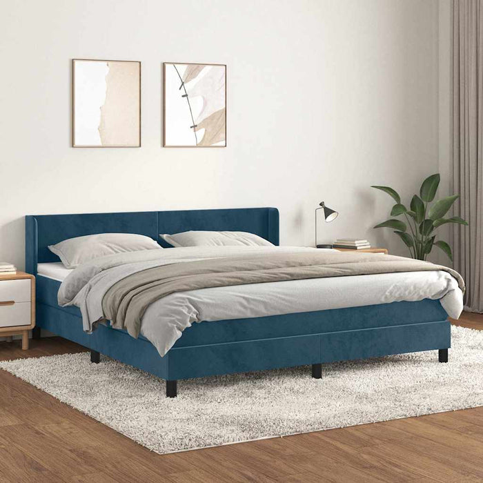 Pat box spring cu saltea, albastru închis, 160x200 cm, catifea WALTI