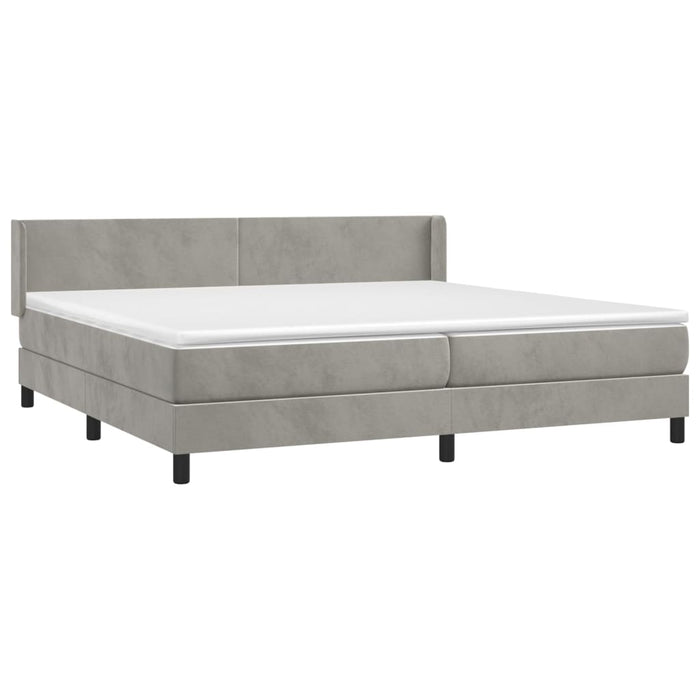 Pat box spring cu saltea, gri deschis, 200x200 cm, catifea - WALTI WALTI
