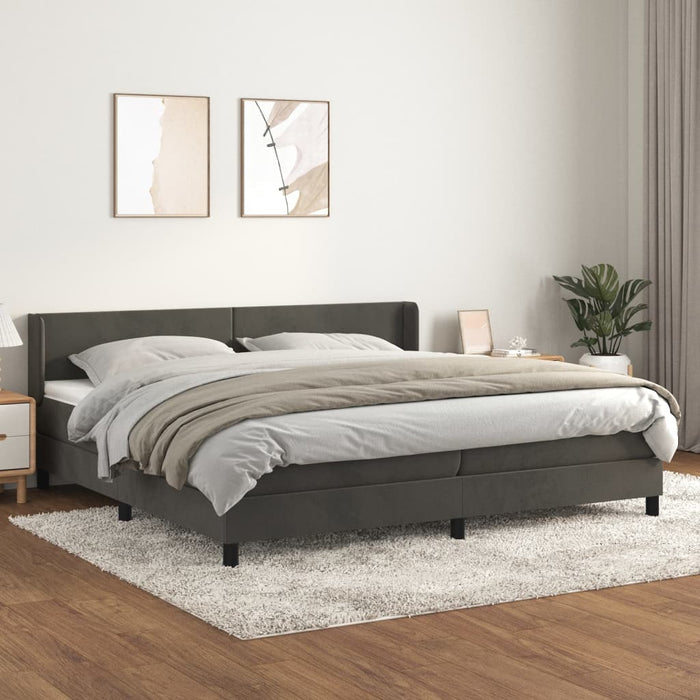 Pat box spring cu saltea, gri închis, 200x200 cm, catifea - WALTI WALTI