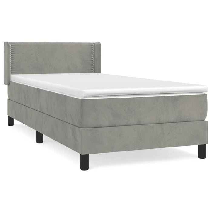 Pat box spring cu saltea, gri deschis, 90x190 cm, catifea - WALTI WALTI
