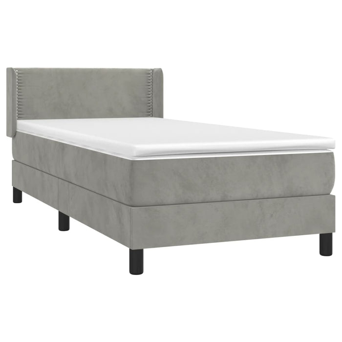 Pat box spring cu saltea, gri deschis, 90x190 cm, catifea - WALTI WALTI