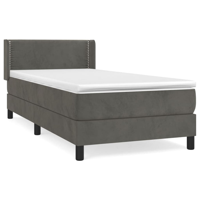 Pat box spring cu saltea, gri închis, 90x190 cm, catifea - WALTI WALTI