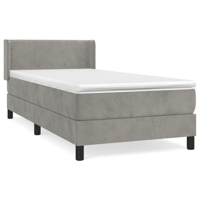 Pat box spring cu saltea, gri deschis, 90x200 cm, catifea - WALTI WALTI