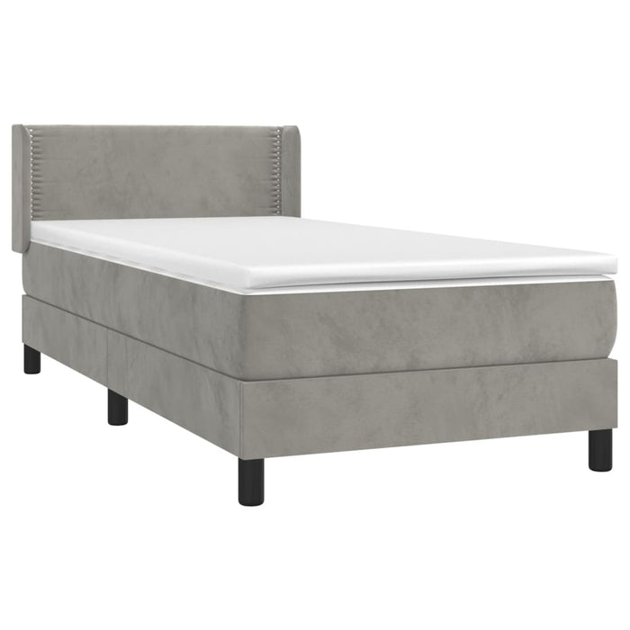 Pat box spring cu saltea, gri deschis, 90x200 cm, catifea - WALTI WALTI