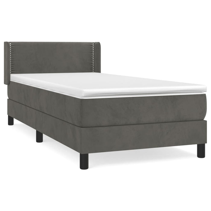 Pat box spring cu saltea, gri închis, 100x200 cm, catifea - WALTI WALTI