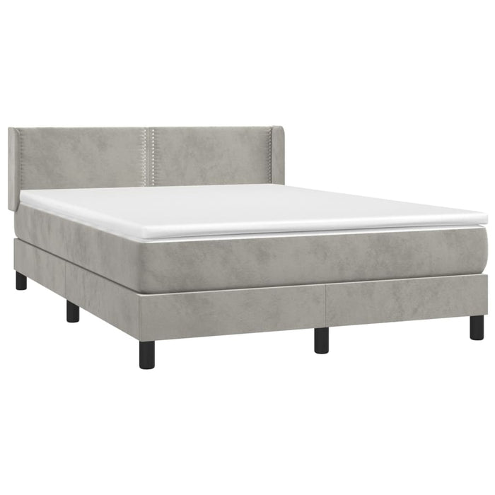Pat box spring cu saltea, gri deschis, 140x190 cm, catifea - WALTI WALTI