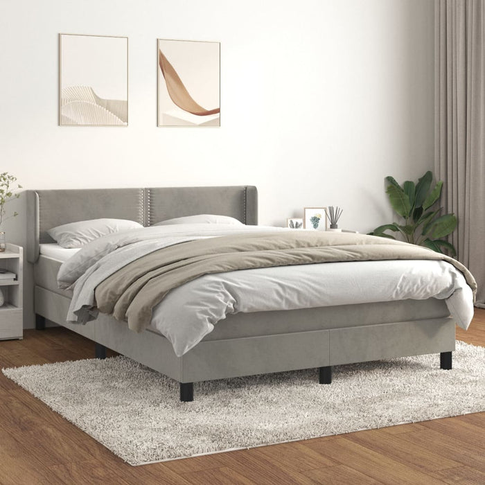 Pat box spring cu saltea, gri deschis, 140x190 cm, catifea - WALTI WALTI