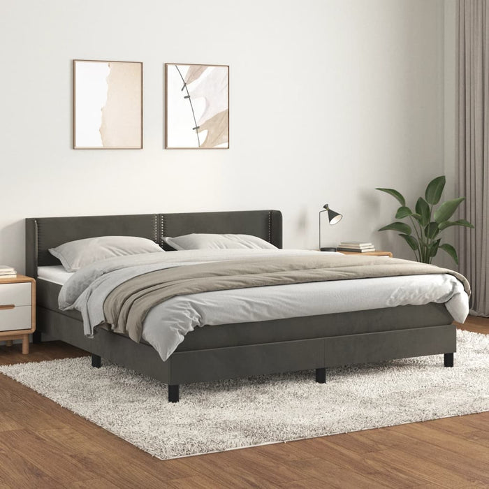 Pat box spring cu saltea, gri închis, 180x200 cm, catifea - WALTI WALTI
