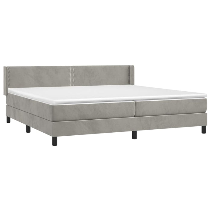 Pat box spring cu saltea, gri deschis, 200x200 cm, catifea - WALTI WALTI