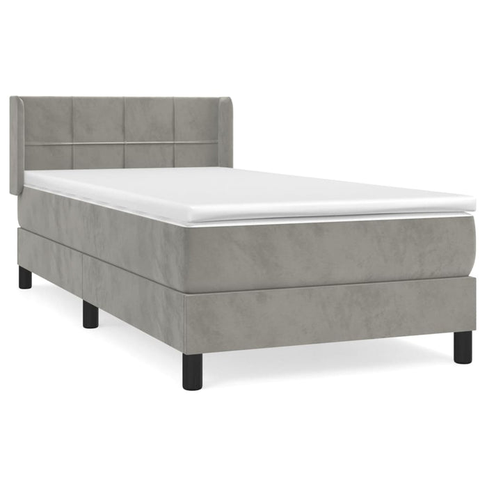 Pat box spring cu saltea, gri deschis, 90x190 cm, catifea - WALTI WALTI