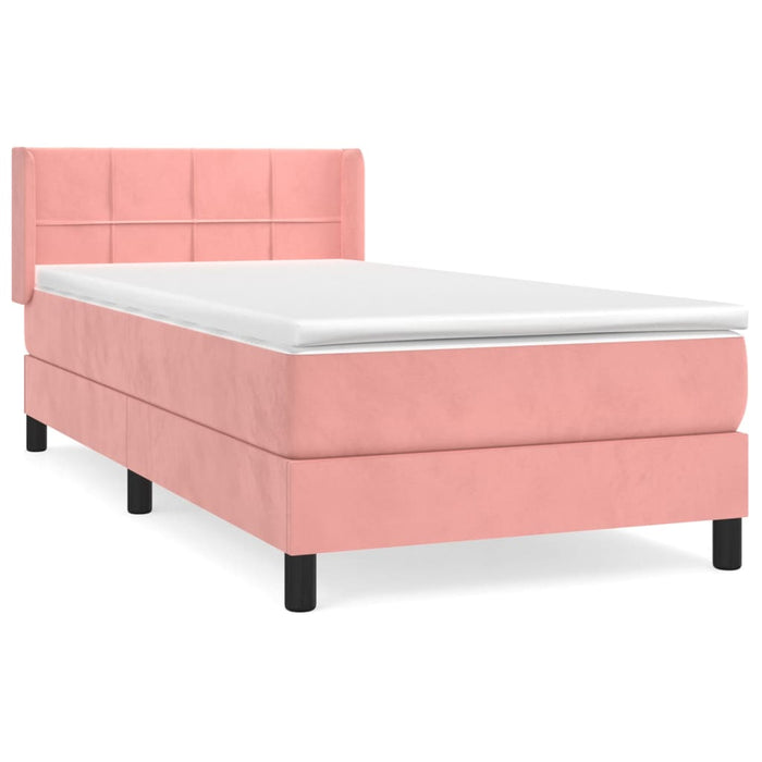 Pat box spring cu saltea, roz, 90x190 cm, catifea - WALTI WALTI