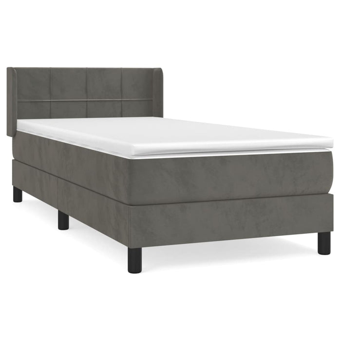 Pat box spring cu saltea, gri închis, 90x200 cm, catifea - WALTI WALTI