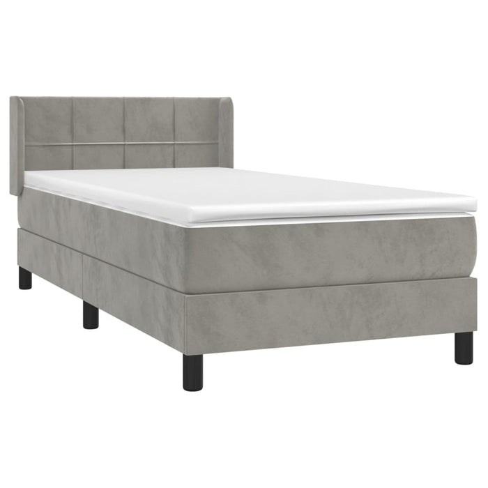 Pat box spring cu saltea, gri deschis, 100x200 cm, catifea - WALTI WALTI