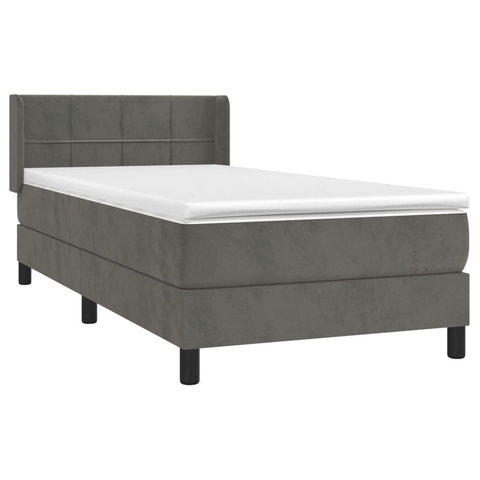 Pat box spring cu saltea, gri închis, 100x200 cm, catifea - WALTI WALTI