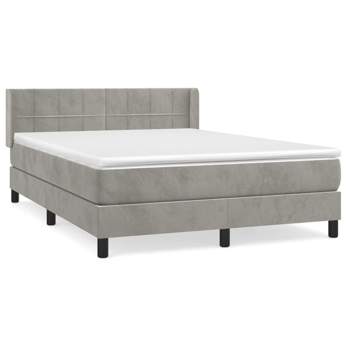 Pat box spring cu saltea, gri deschis, 140x190 cm, catifea - WALTI WALTI