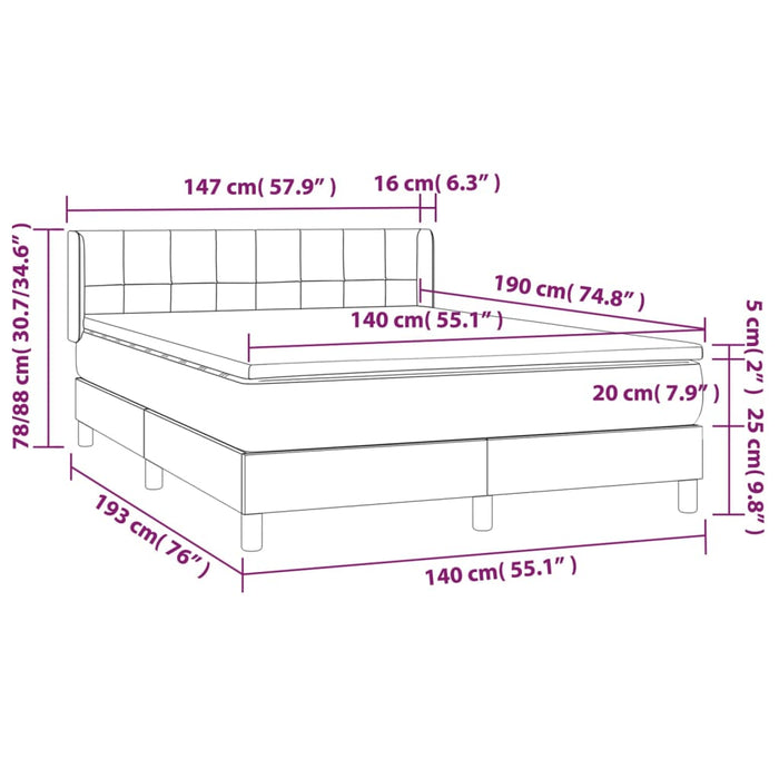 Pat box spring cu saltea, albastru închis, 140x190 cm, catifea - WALTI WALTI