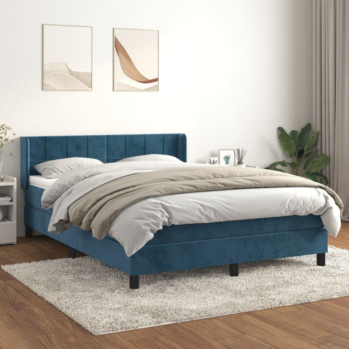 Pat box spring cu saltea, albastru închis, 140x190 cm, catifea - WALTI WALTI