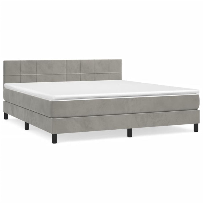 Pat box spring cu saltea, gri deschis, 160x200 cm, catifea - WALTI WALTI