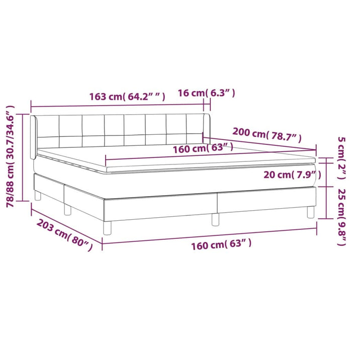 Pat box spring cu saltea, gri închis, 160x200 cm, catifea - WALTI WALTI