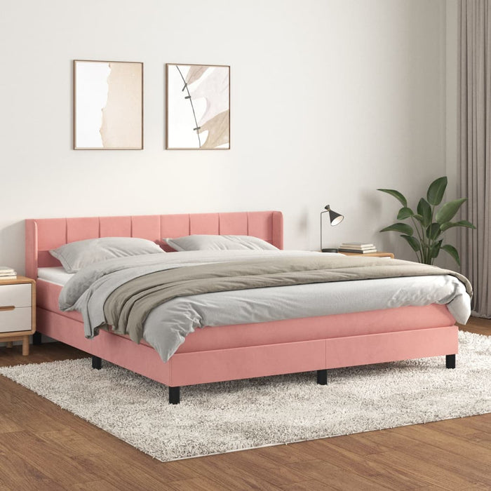 Pat box spring cu saltea, roz, 180x200 cm, catifea - WALTI WALTI