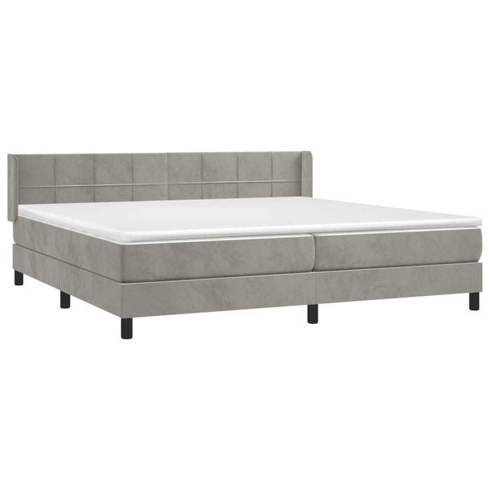 Pat box spring cu saltea, gri deschis, 200x200 cm, catifea - WALTI WALTI