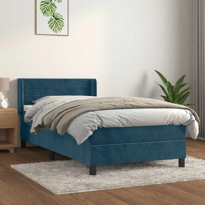 Pat box spring cu saltea, albastru închis, 80x200 cm, catifea - WALTI WALTI