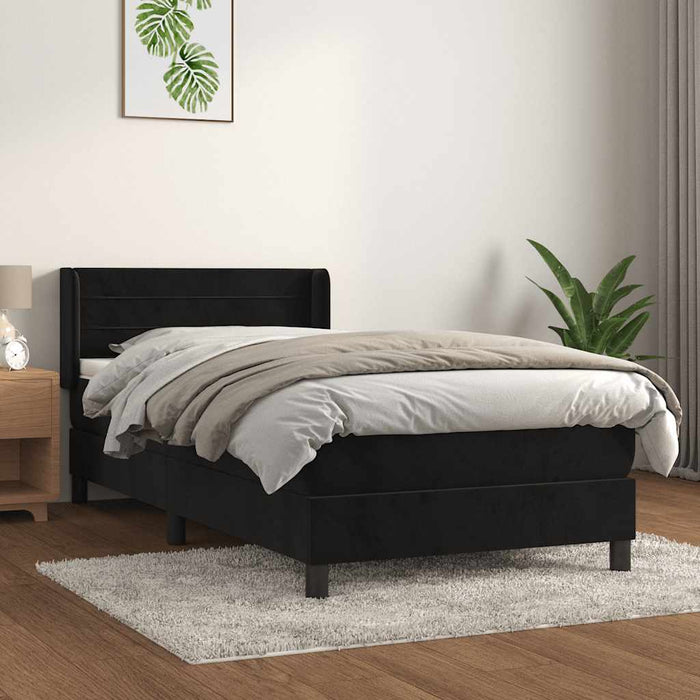 Pat box spring cu saltea, negru, 90x200 cm, catifea - WALTI WALTI