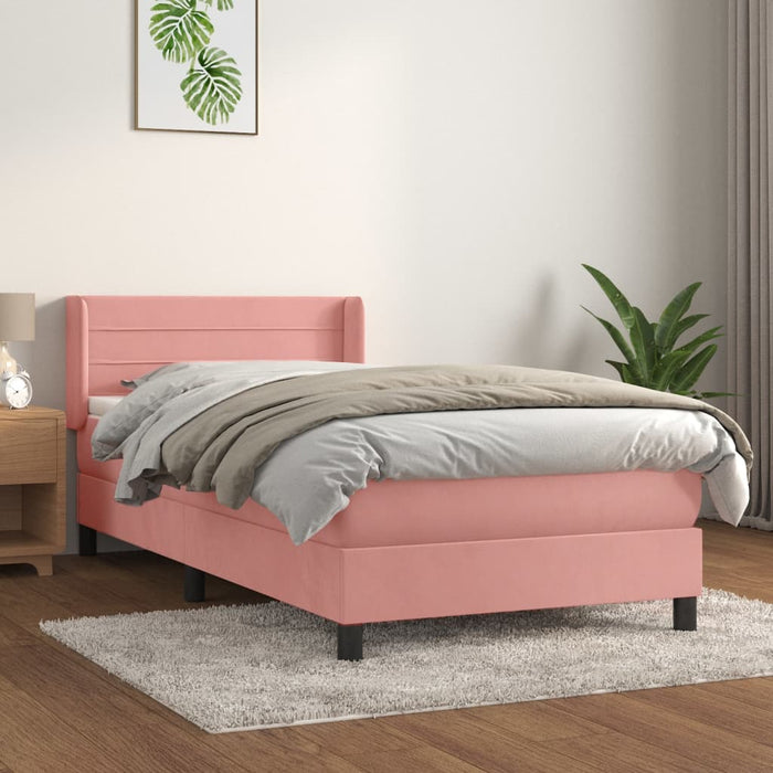 Pat box spring cu saltea, roz, 90x200 cm, catifea - WALTI WALTI