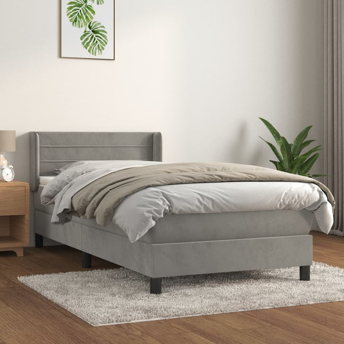 Pat box spring cu saltea, gri deschis, 100x200 cm, catifea - WALTI WALTI