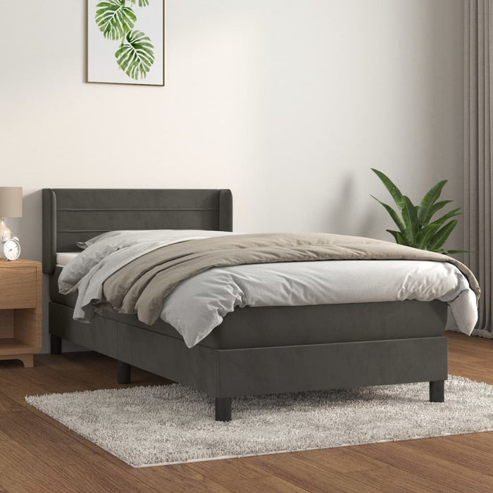 Pat box spring cu saltea, gri închis, 100x200 cm, catifea - WALTI WALTI