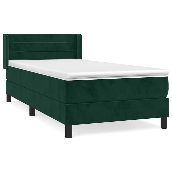 Pat box spring cu saltea, verde închis, 100x200 cm, catifea WALTI
