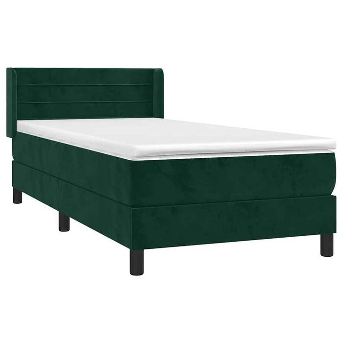 Pat box spring cu saltea, verde închis, 100x200 cm, catifea WALTI