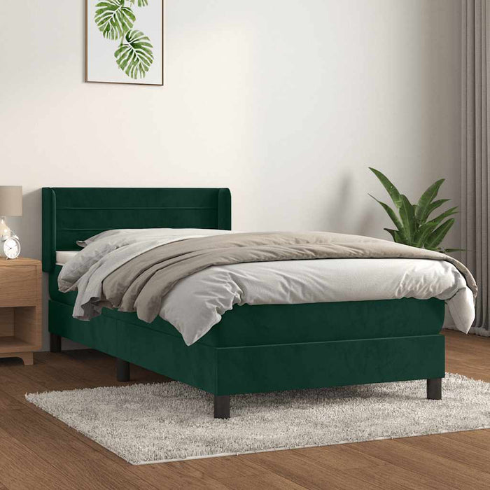 Pat box spring cu saltea, verde închis, 100x200 cm, catifea WALTI