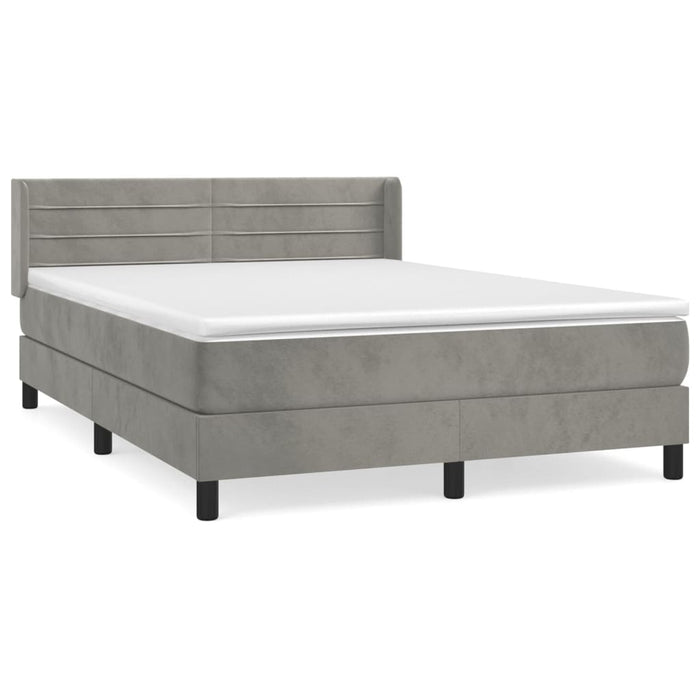 Pat box spring cu saltea, gri deschis, 140x190 cm, catifea - WALTI WALTI