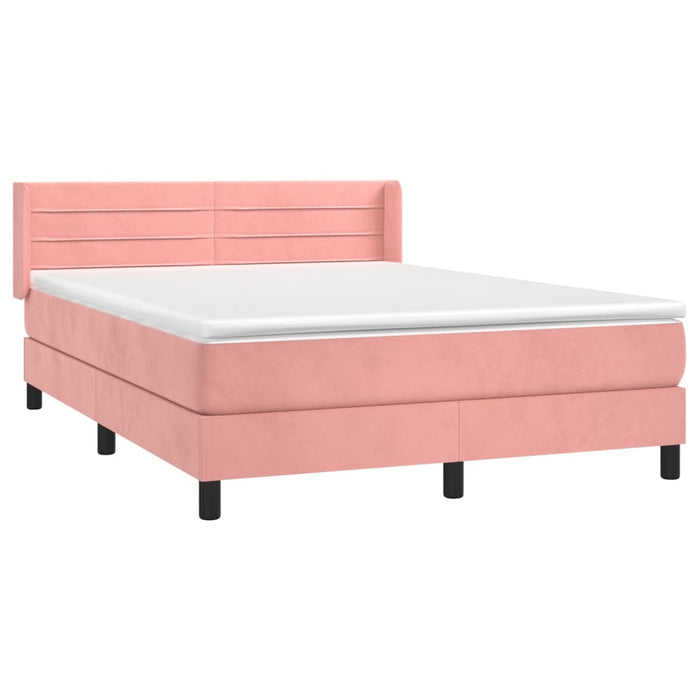 Pat box spring cu saltea, roz, 140x190 cm, catifea - WALTI WALTI