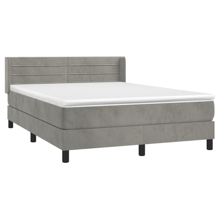 Pat box spring cu saltea, gri deschis, 140x200 cm, catifea - WALTI WALTI