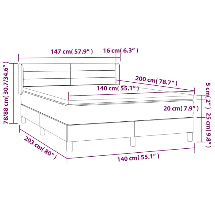 Pat box spring cu saltea, negru, 140x200 cm, catifea WALTI